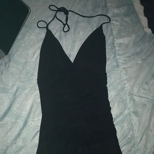 Black halter dress with cute edges on bottom